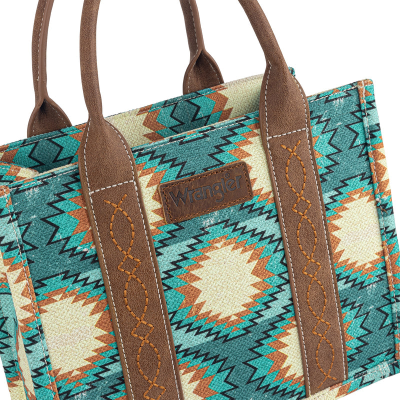 Load image into Gallery viewer, WG221-8120TQ - Wrangler Aztec Distressed Print Dual Sided Print -Tote/Crossbody

