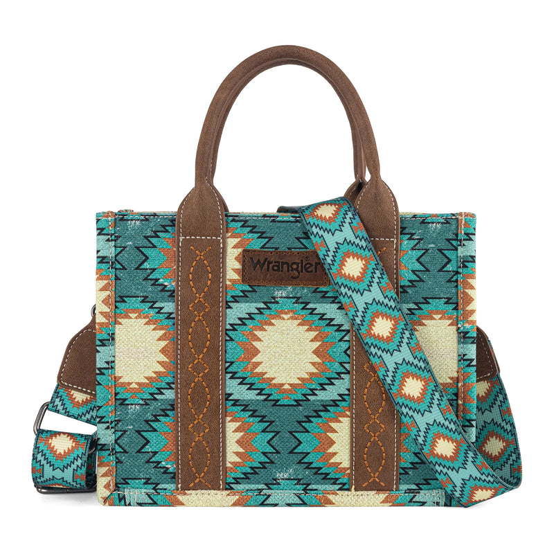 Load image into Gallery viewer, WG221-8120TQ - Wrangler Aztec Distressed Print Dual Sided Print -Tote/Crossbody
