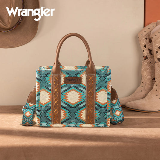 WG221-8120TQ - Wrangler Aztec Distressed Print Dual Sided Print -Tote/Crossbody