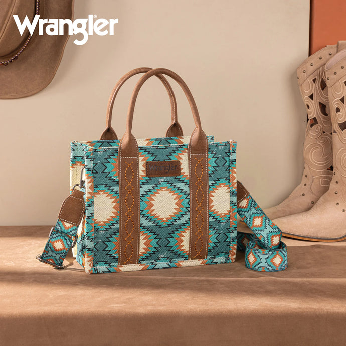 WG221-8120TQ - Wrangler Aztec Distressed Print Dual Sided Print -Tote/Crossbody