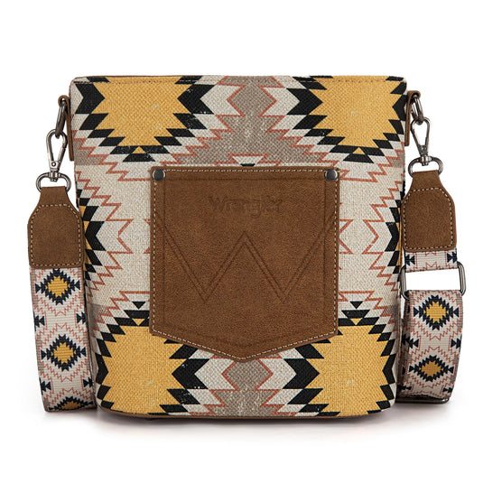 WG221-8360BG - Wrangler Aztec Distressed Print Dual Sided Print Crossbody