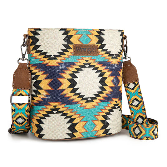 WG221-8360GN - Wrangler Aztec Distressed Print Dual Sided Print Crossbody - Green