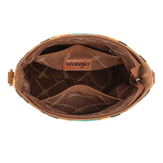 WG221-8360GN - Wrangler Aztec Distressed Print Dual Sided Print Crossbody - Green