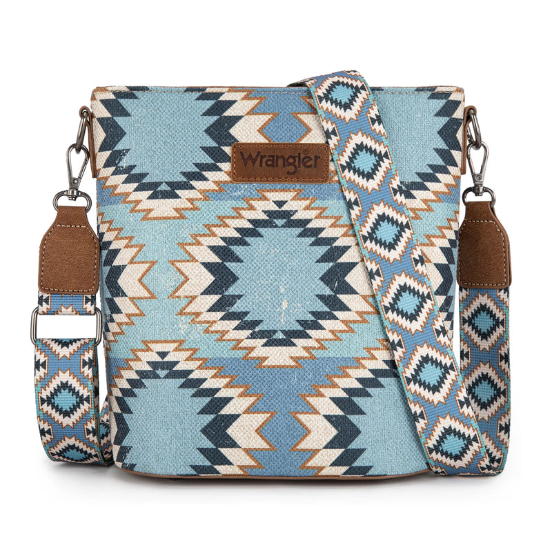 Load image into Gallery viewer, WG221-8360JN - Wrangler Aztec Distressed Print Dual Sided Print Crossbody
