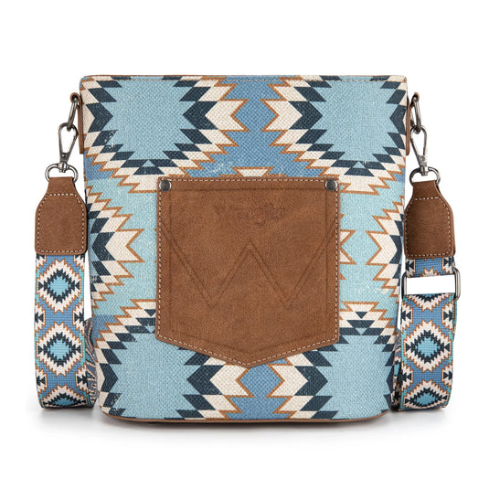 WG221-8360JN - Wrangler Aztec Distressed Print Dual Sided Print Crossbody