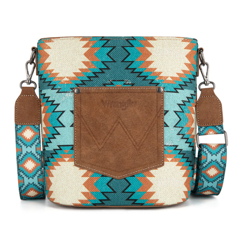 Load image into Gallery viewer, WG221-8360TQ - Wrangler Aztec Distressed Print Dual Sided Print Crossbody
