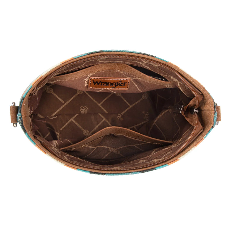 Load image into Gallery viewer, WG221-8360TQ - Wrangler Aztec Distressed Print Dual Sided Print Crossbody
