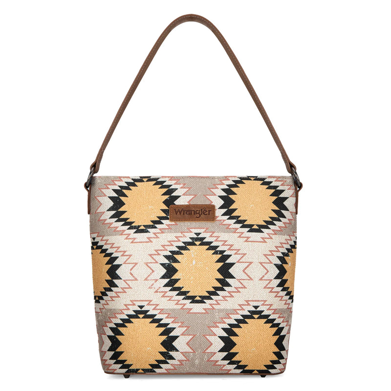 Load image into Gallery viewer, WG221-918BG - Wrangler Aztec Distressed Print Dual Sided Print Hobo Bag/Crossbody
