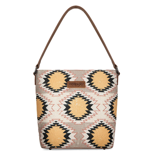 WG221-918BG - Wrangler Aztec Distressed Print Dual Sided Print Hobo Bag/Crossbody