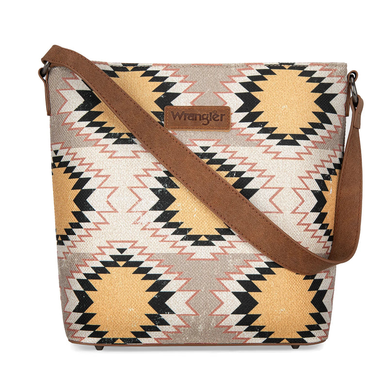 Load image into Gallery viewer, WG221-918BG - Wrangler Aztec Distressed Print Dual Sided Print Hobo Bag/Crossbody
