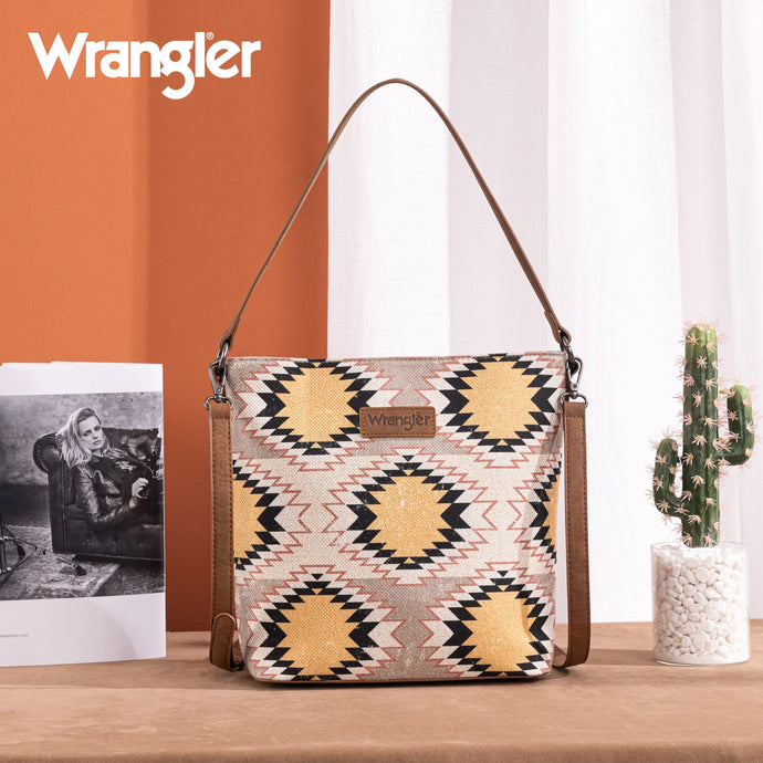 WG221-918BG - Wrangler Aztec Distressed Print Dual Sided Print Hobo Bag/Crossbody