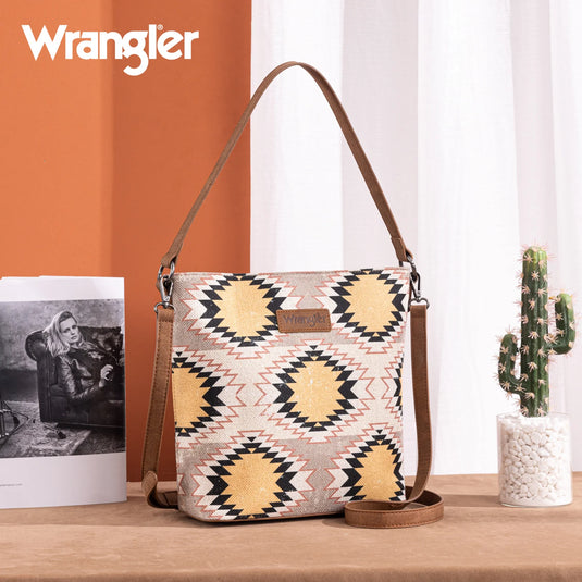 WG221-918BG - Wrangler Aztec Distressed Print Dual Sided Print Hobo Bag/Crossbody