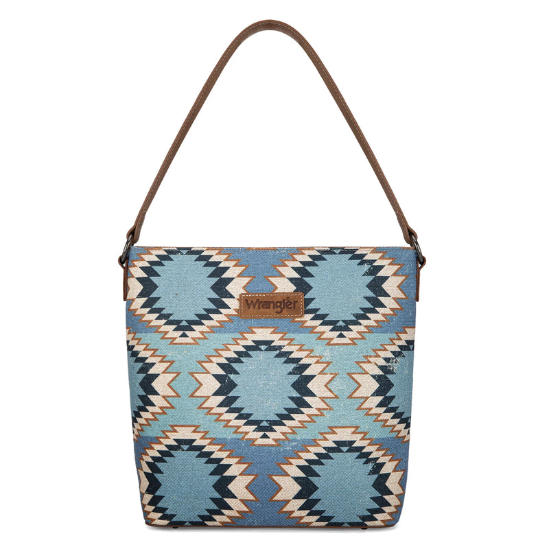 Load image into Gallery viewer, WG221-918JN - Wrangler Aztec Distressed Print Dual Sided Print Hobo Bag/Crossbody
