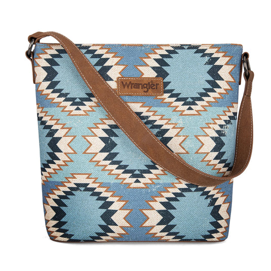 WG221-918JN - Wrangler Aztec Distressed Print Dual Sided Print Hobo Bag/Crossbody