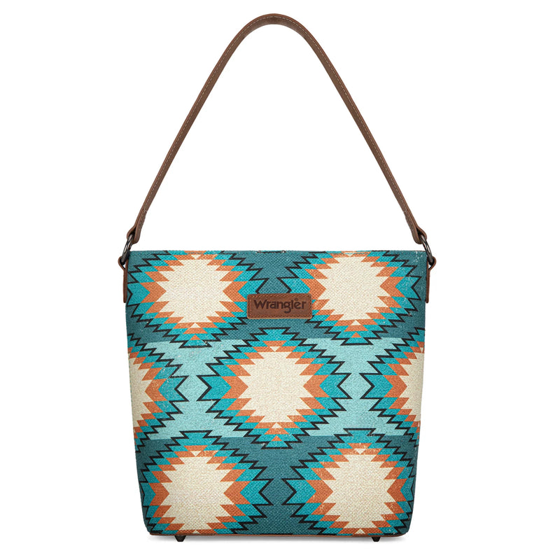 Load image into Gallery viewer, WG221-918TQ - Wrangler Aztec Distressed Print Dual Sided Print Hobo Bag/Crossbody
