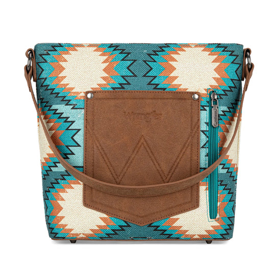 WG221-918TQ - Wrangler Aztec Distressed Print Dual Sided Print Hobo Bag/Crossbody