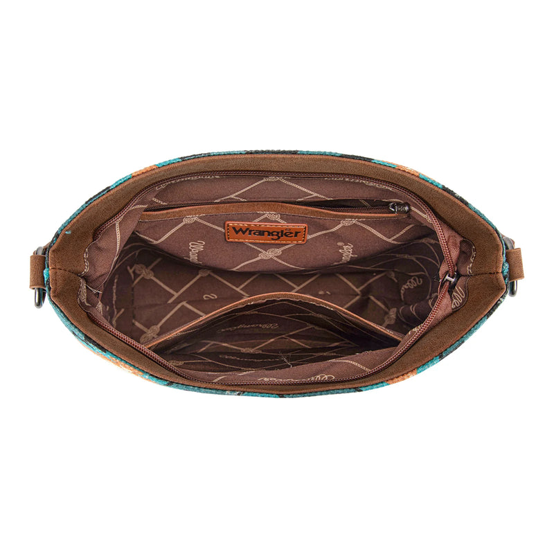 Load image into Gallery viewer, WG221-918TQ - Wrangler Aztec Distressed Print Dual Sided Print Hobo Bag/Crossbody
