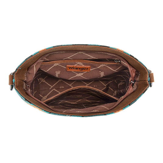 WG221-918TQ - Wrangler Aztec Distressed Print Dual Sided Print Hobo Bag/Crossbody