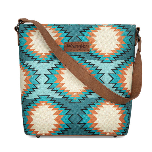 WG221-918TQ - Wrangler Aztec Distressed Print Dual Sided Print Hobo Bag/Crossbody