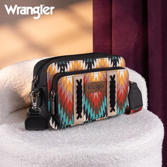 WG2211-3003BK - Wrangler Southwestern Crossbody Purse With Wallet Compartment - Black