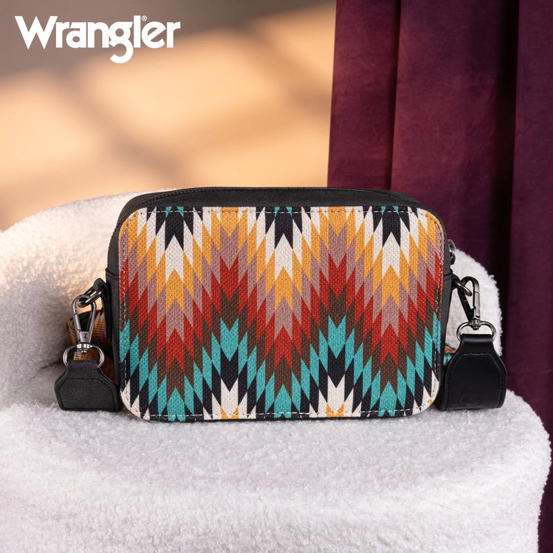 Load image into Gallery viewer, WG2211-3003BK - Wrangler Southwestern Crossbody Purse With Wallet Compartment - Black
