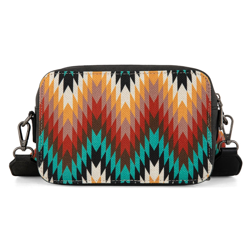 Load image into Gallery viewer, WG2211-3003BK - Wrangler Southwestern Crossbody Purse With Wallet Compartment - Black
