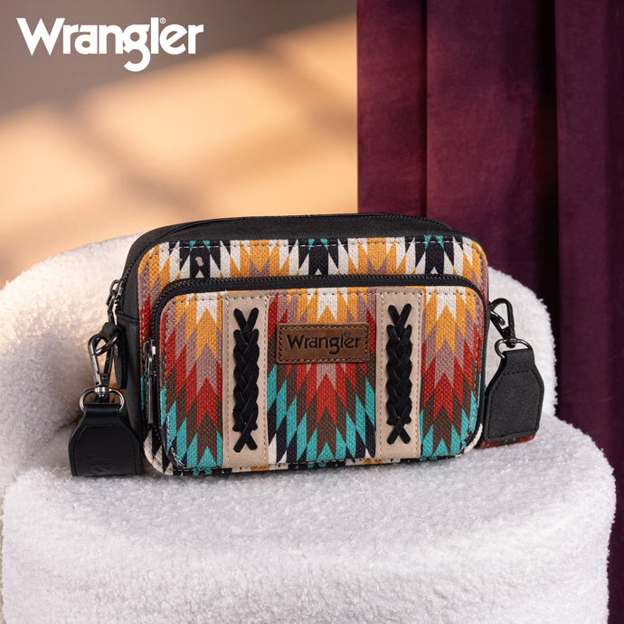 WG2211-3003BK - Wrangler Southwestern Crossbody Purse With Wallet Compartment - Black