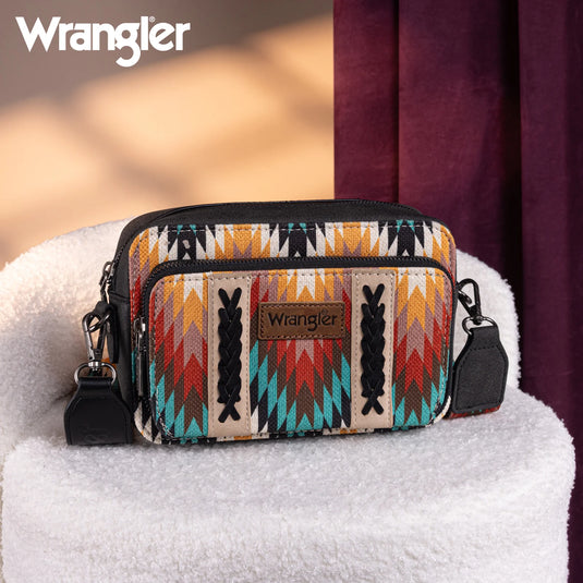 WG2211-3003BK - Wrangler Southwestern Crossbody Purse With Wallet Compartment - Black