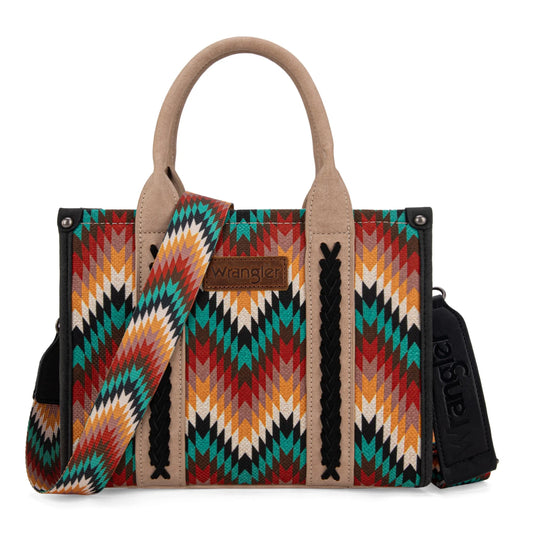 WG2211-8120SBK - Wrangler Southwestern Pattern Dual Sided Print Tote/Crossbody - Black