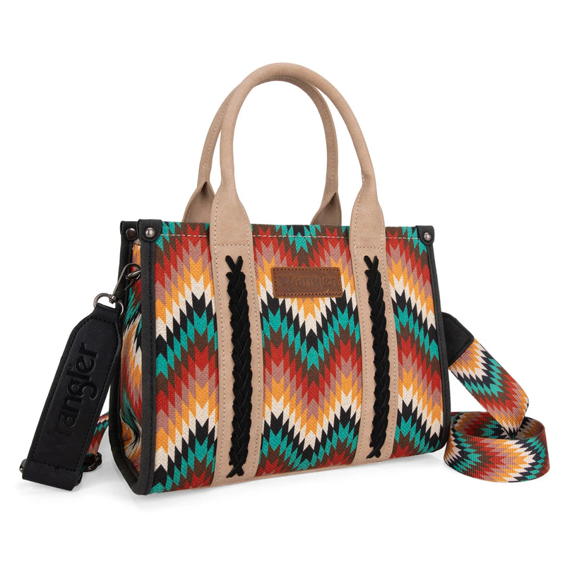 Load image into Gallery viewer, WG2211-8120SBK - Wrangler Southwestern Pattern Dual Sided Print Tote/Crossbody - Black
