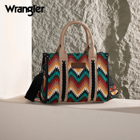WG2211-8120SBK - Wrangler Southwestern Pattern Dual Sided Print Tote/Crossbody - Black