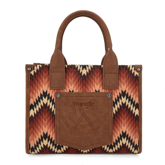 WG2211-8120SBR - Wrangler Southwestern Pattern Dual Sided Print Tote/Crossbody - Brown