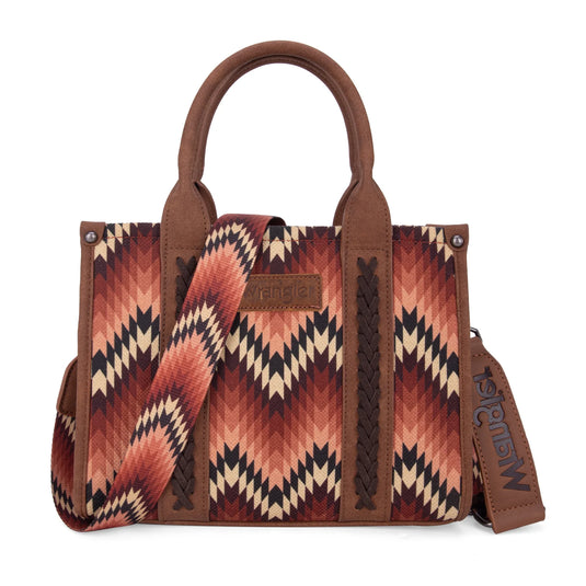 WG2211-8120SBR - Wrangler Southwestern Pattern Dual Sided Print Tote/Crossbody - Brown
