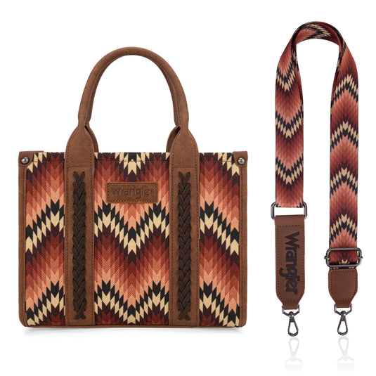WG2211-8120SBR - Wrangler Southwestern Pattern Dual Sided Print Tote/Crossbody - Brown