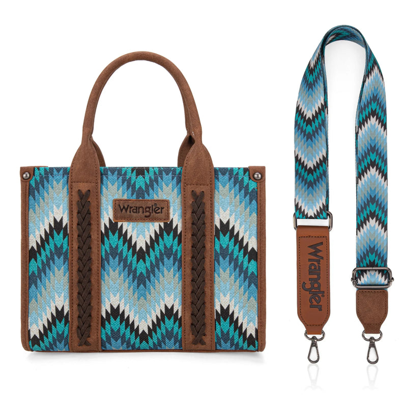 Load image into Gallery viewer, WG2211-8120SJN - Wrangler Southwestern Pattern Dual Sided Print Concealed Carry -Tote/Crossbody - Jean
