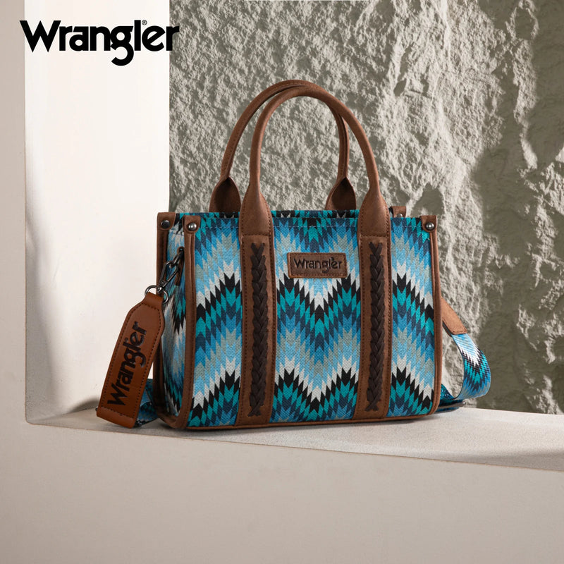 Load image into Gallery viewer, WG2211-8120SJN - Wrangler Southwestern Pattern Dual Sided Print Concealed Carry -Tote/Crossbody - Jean
