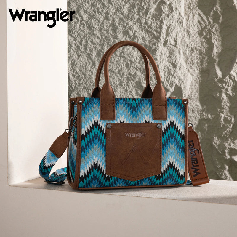 Load image into Gallery viewer, WG2211-8120SJN - Wrangler Southwestern Pattern Dual Sided Print Concealed Carry -Tote/Crossbody - Jean
