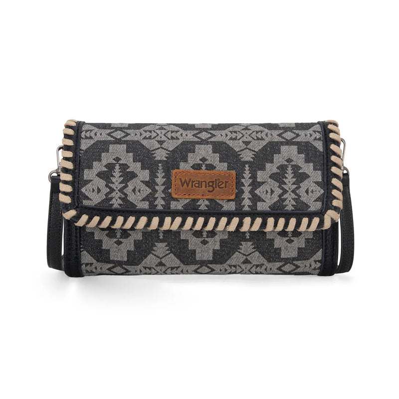 Load image into Gallery viewer, WG2212-C012BK - Wrangler Southwestern Print Wallet/Wristlet/Crossbody Bag - Black
