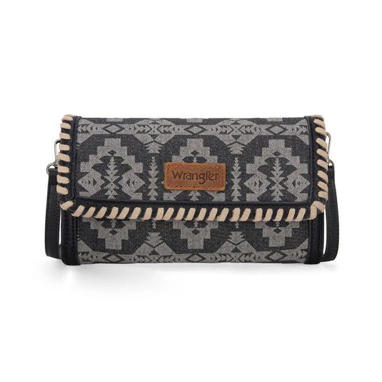WG2212-C012BK - Wrangler Southwestern Print Wallet/Wristlet/Crossbody Bag - Black