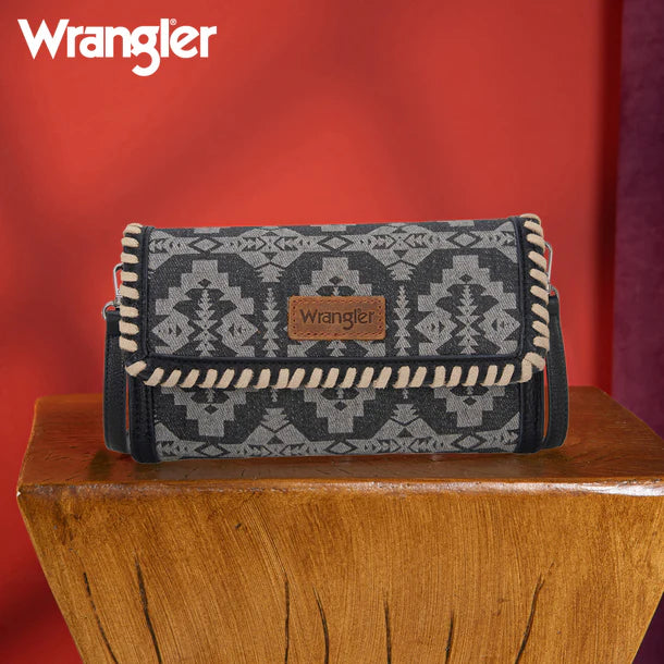 Load image into Gallery viewer, WG2212-C012BK - Wrangler Southwestern Print Wallet/Wristlet/Crossbody Bag - Black
