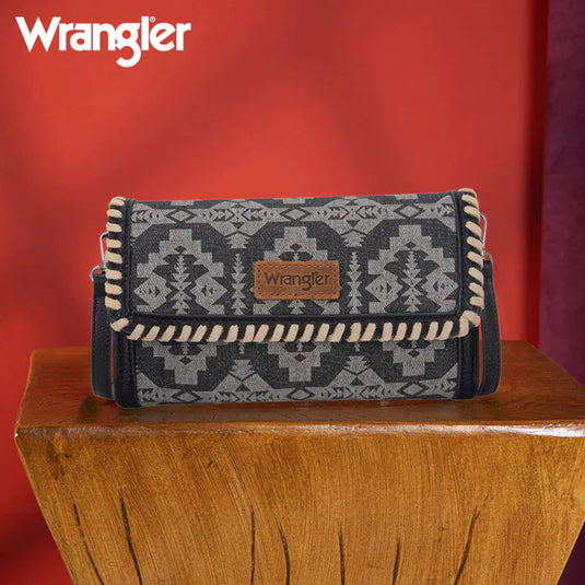 WG2212-C012BK - Wrangler Southwestern Print Wallet/Wristlet/Crossbody Bag - Black