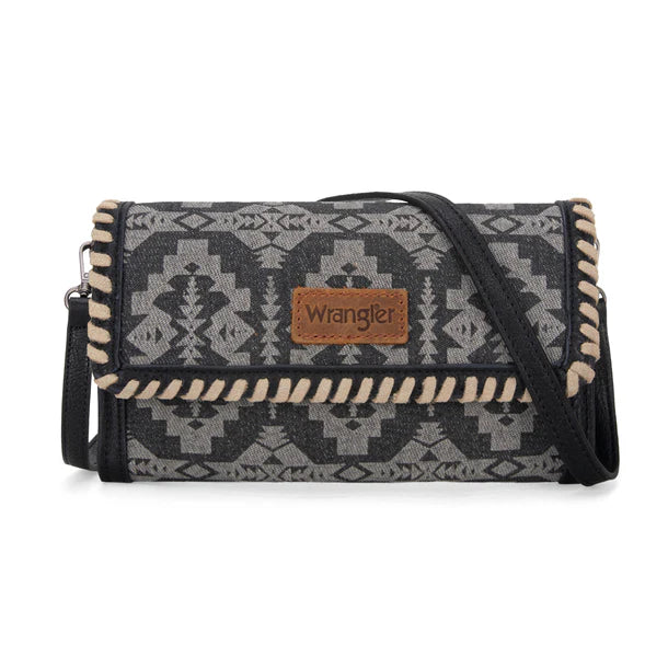 Load image into Gallery viewer, WG2212-C012BK - Wrangler Southwestern Print Wallet/Wristlet/Crossbody Bag - Black
