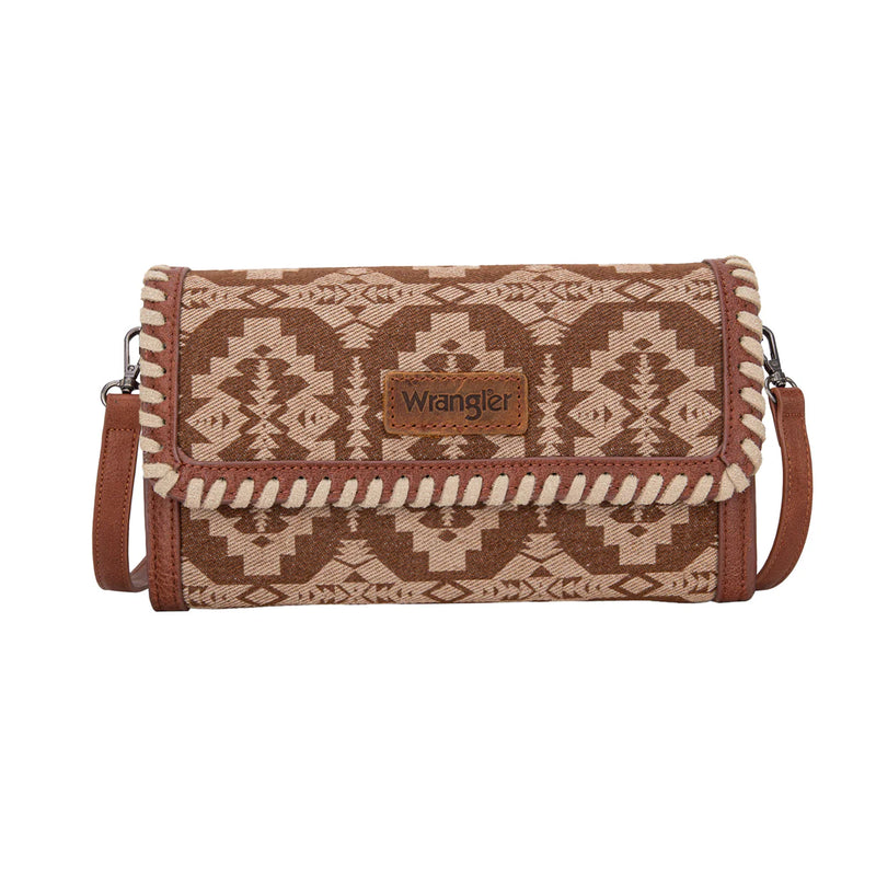 Load image into Gallery viewer, WG2212-C012BR - Wrangler Southwestern Print Wallet/Wristlet/Crossbody Bag - Brown

