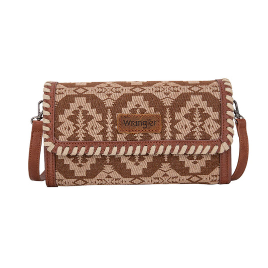 WG2212-C012BR - Wrangler Southwestern Print Wallet/Wristlet/Crossbody Bag - Brown
