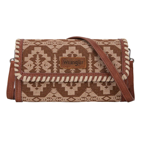 WG2212-C012BR - Wrangler Southwestern Print Wallet/Wristlet/Crossbody Bag - Brown