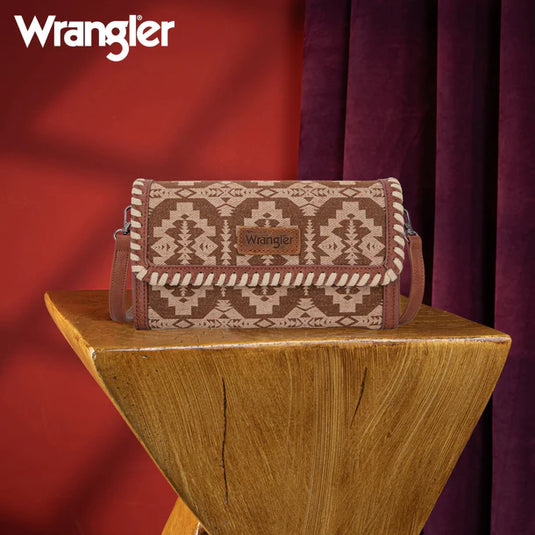 WG2212-C012BR - Wrangler Southwestern Print Wallet/Wristlet/Crossbody Bag - Brown