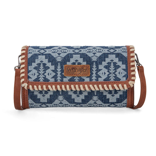 WG2212-C012JN - Wrangler Southwestern Print Wallet/Wristlet/Crossbody Bag - Jean