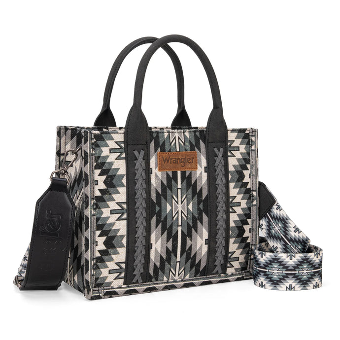 WG2209-8120SBK Wrangler Aztec Pattern Dual Sided Print -Tote/Crossbody -Black