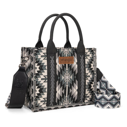 WG2209-8120SBK Wrangler Aztec Pattern Dual Sided Print -Tote/Crossbody -Black