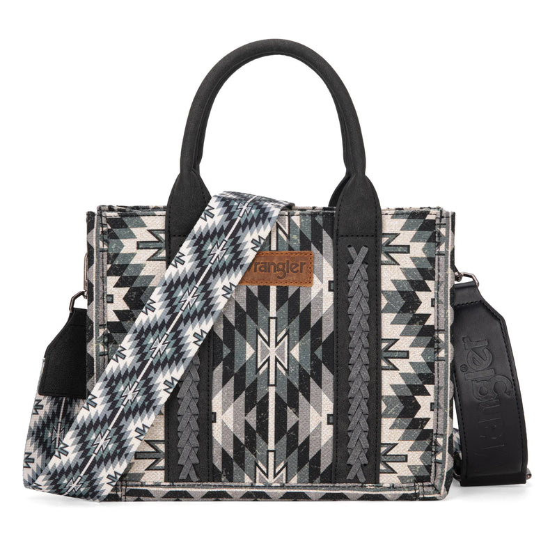 Load image into Gallery viewer, WG2209-8120SBK Wrangler Aztec Pattern Dual Sided Print -Tote/Crossbody -Black
